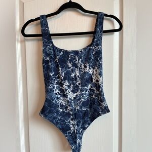 Babaton Navy Marble Square Neck Bodysuit
